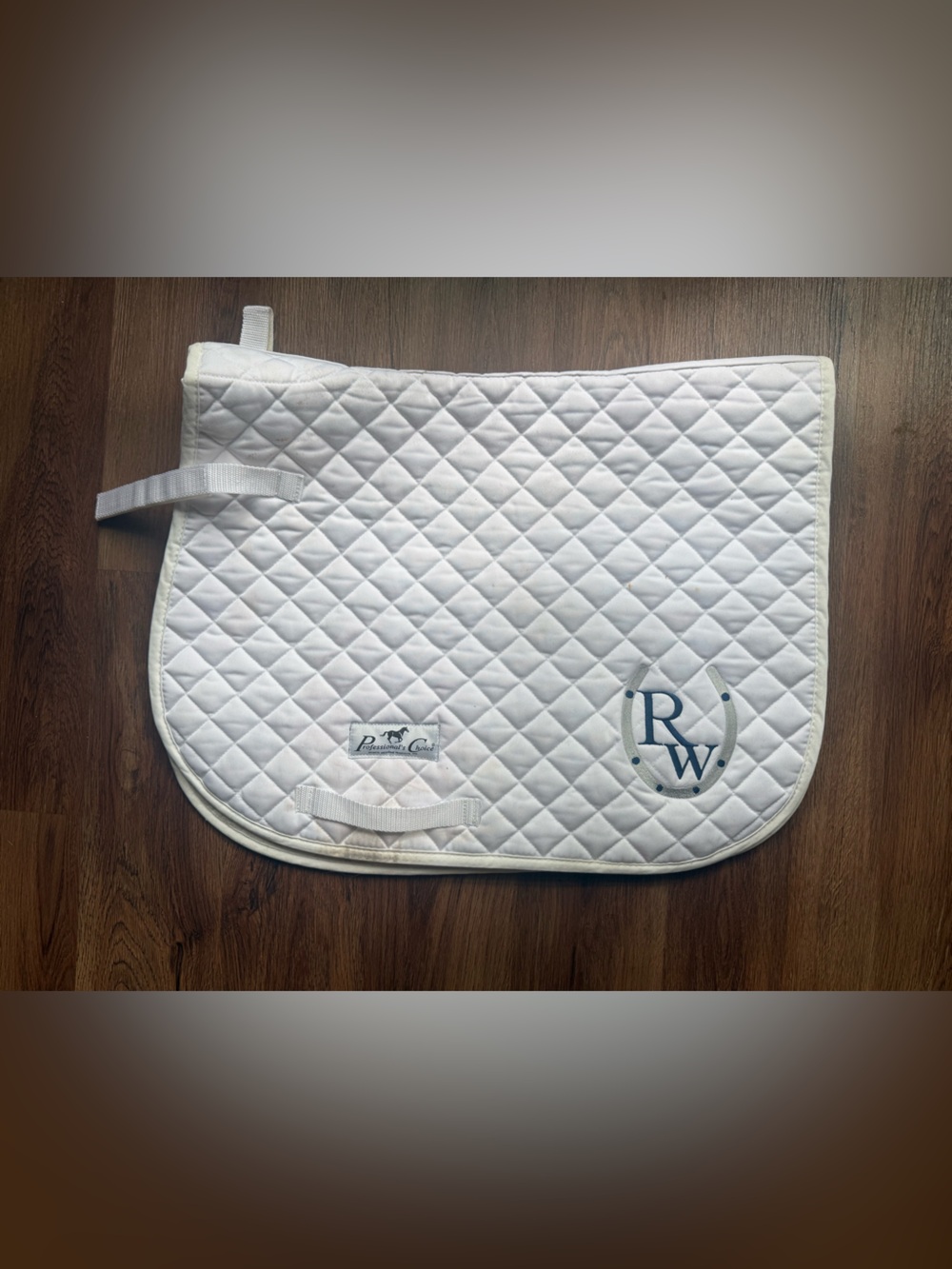 White Quilted English Saddle Pad with RW Monogram